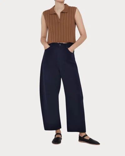 7115 By Szeki Relaxed Curve Legged Trouser In Navy In Brown