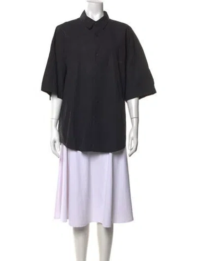 Pre-owned 7115 By Szeki Short Sleeve Button-up Top In Black