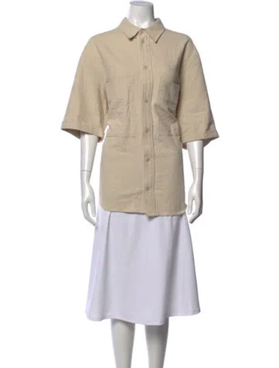 Pre-owned 7115 By Szeki Short Sleeve Button-up Top In Neutrals