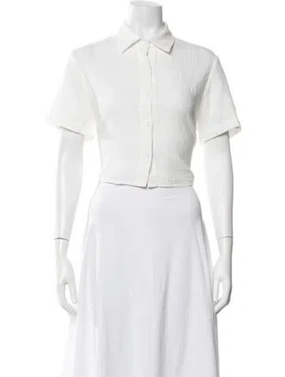 Pre-owned 7115 By Szeki Short Sleeve Button-up Top In White