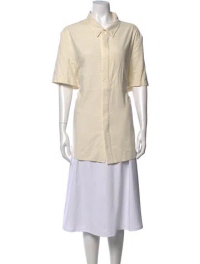 Pre-owned 7115 By Szeki Silk Short Sleeve Button-up Top In Neutrals