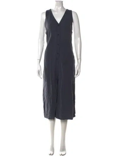 Pre-owned 7115 By Szeki Silk V-neck Jumpsuit In Grey