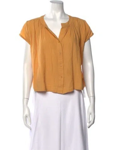 Pre-owned 7115 By Szeki V-neck Short Sleeve Top In Yellow