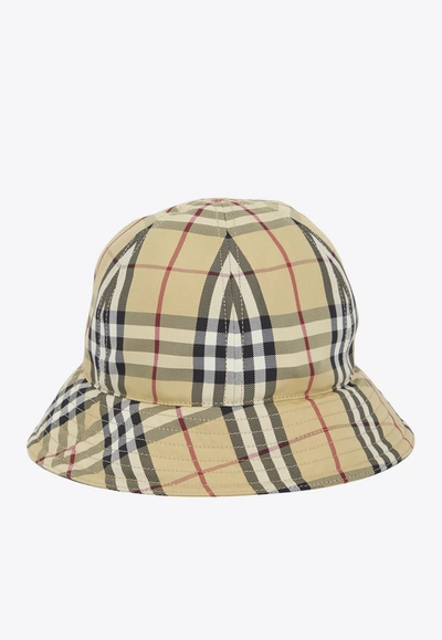 Burberry Checked Bucket Hat In Beige