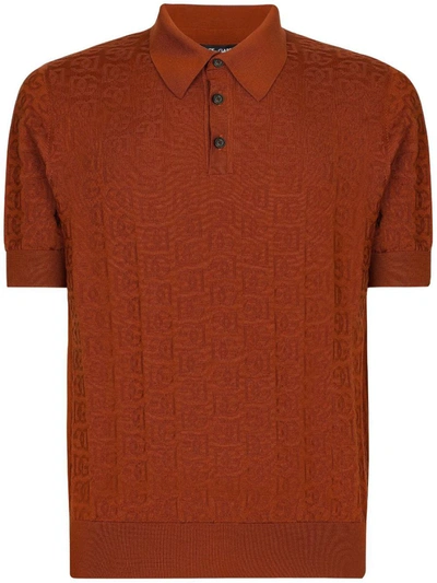 Dolce & Gabbana Jacquard-logo Polo Shirt In Orange