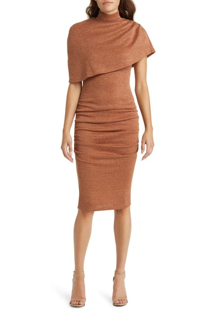 Black Halo Eleanor Popover Ruched Body-con Dress In Brown