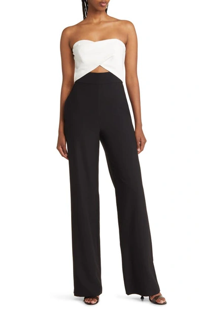 Black Halo Jada Strapless Wide Leg Jumpsuit In Black /pea