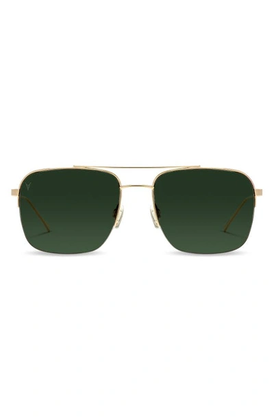 Vincero Marshall 56mm Polarized Navigator Sunglasses In Gold/ Green