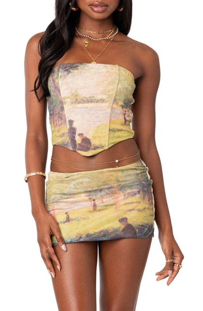Edikted Women's Picture Perfect Printed Mesh Corset Top In Green