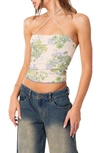 Edikted Garden Party Floral Print Mesh Top In Ivory Mix