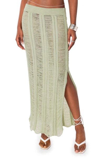 Edikted Women's Ophelia Distressed Knit Maxi Skirt In Olive