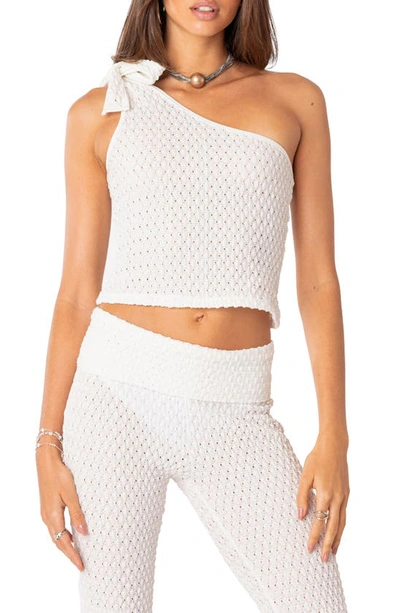 Edikted Women's Amalia Textured Knit One Shoulder Top In White
