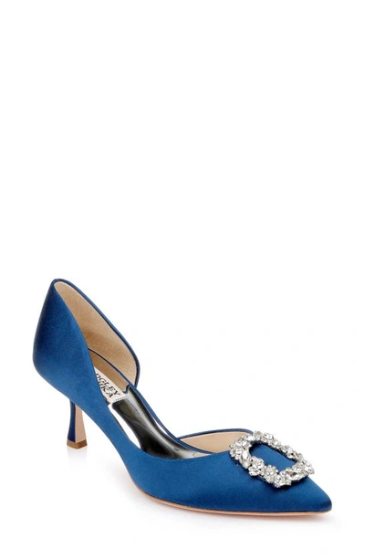 Badgley Mischka Fabia Embellished Pointed Toe Pump In Navy Satin