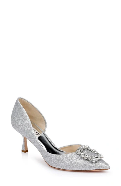 Badgley Mischka Fabia Embellished Pointed Toe Pump In Silver Textile