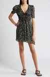 Topshop Floral Gathered Minidress In Black