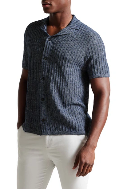 Ted Baker Proof Short Sleeve Relaxed Fit Knitted Shirt In Navy