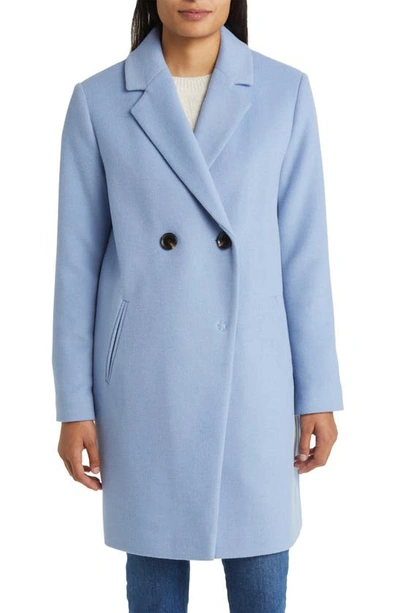 Sam Edelman Double Breasted Wool Blend Coat In Sky Blue