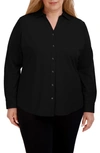 Foxcroft Pandora Stripe Cotton Blend Button-up Shirt In Black