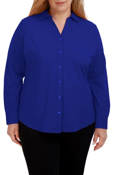 Foxcroft Mary Button-up Blouse In Royal Blue
