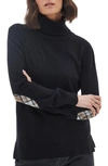 Barbour Pendle Elbow Patch Wool & Cotton Turtleneck Sweater In Black/ Fawn