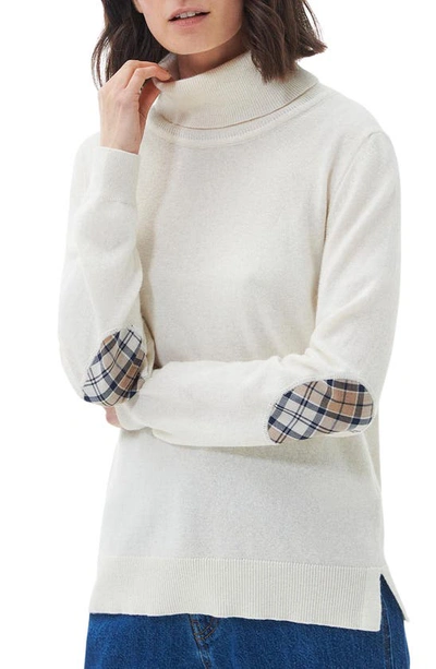 Barbour Pendle Elbow Patch Wool & Cotton Turtleneck Sweater In Cream/ Fawn