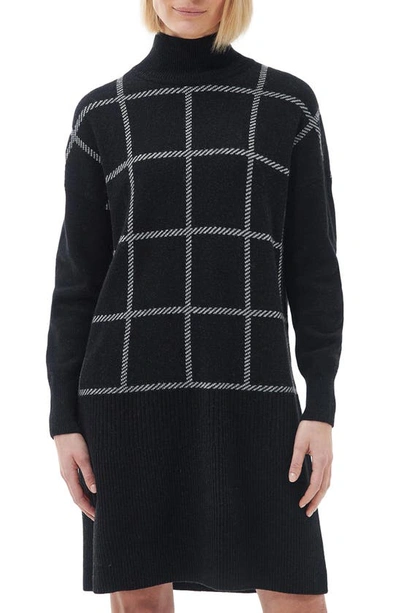 Barbour Marsha Check Jacquard Long Sleeve Wool Blend Sweater Dress In Black