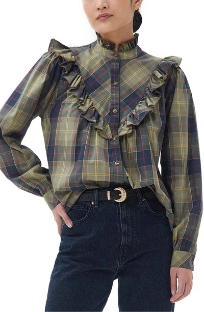Barbour Holwick Plaid Ruffle Cotton Blouse In Classic Tartan