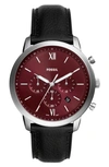 Fossil Men's Neutra Chronograph Black Genuine Leather Watch, 44mm In Red/black