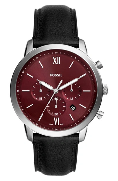 Fossil Men's Neutra Chronograph Black Genuine Leather Watch, 44mm In Red/black