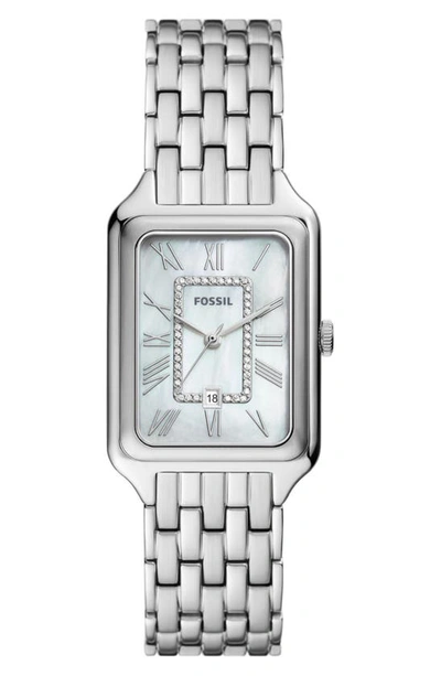 Fossil Women's Raquel Three-hand Date Silver-tone Stainless Steel Watch, 26mm In White/silver