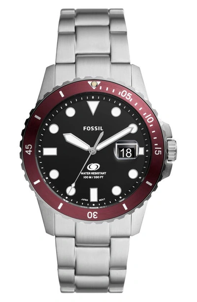 Fossil Men's Three-hand Date Silver-tone Stainless Steel Watch, 42mm In Black/silver