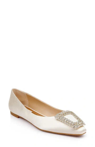 Badgley Mischka Emerie Flat In Ivory Satin