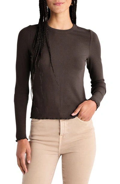 Splendid Hailey Lettuce Edge Rib Long Sleeve Top In Chocolate