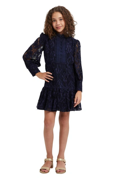 Bardot Kids' Talina Lace Long Sleeve Dress In Midnight