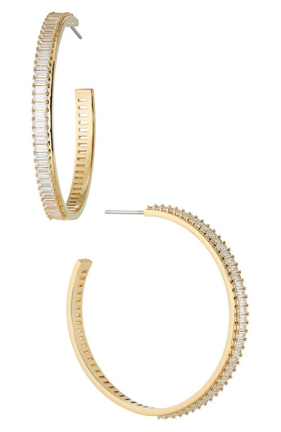 Nadri Large Disco Baguette Cubic Zirconia Hoop Earrings In Gold