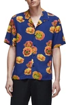 Rag & Bone Avery Print Short Sleeve Button-up Camp Shirt In Navy Poppy