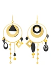 Tory Burch Galaxy Hoop Earrings In Rolled Gold/black Multi