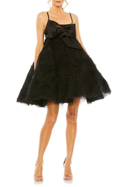 Mac Duggal Bow Front Tulle Cocktail Minidress In Black