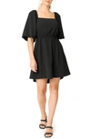 Gibsonlook Puff Sleeve Crepe Fit & Flare Dress In Black