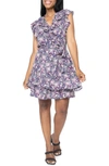 Gibsonlook Ruffles For Days Floral Wrap Minidress In Blue Deco Garden Print