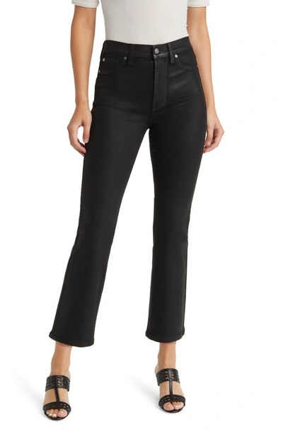 7 For All Mankind Coated High Waist Slim Kick Flare Jeans In Coated Blk