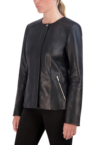 Cole Haan Signature Collarless Leather Jacket In Black