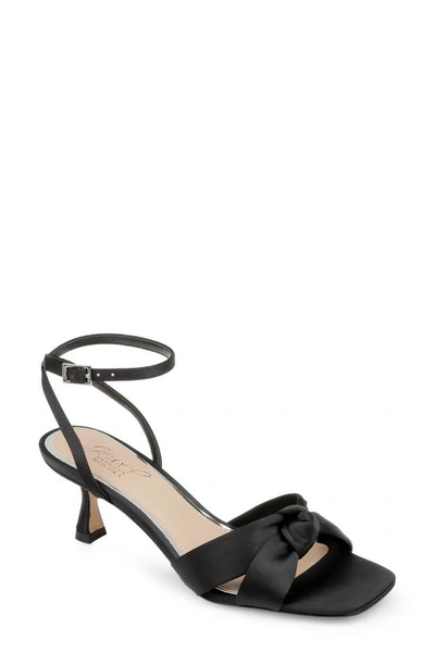 Jewel Badgley Mischka Women's Valarie Square Toe Kitten Heel Evening Sandals In Black Satin