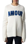 Zadig & Voltaire Malta We Amour Intarsia Merino Wool Sweater In Light Sugar