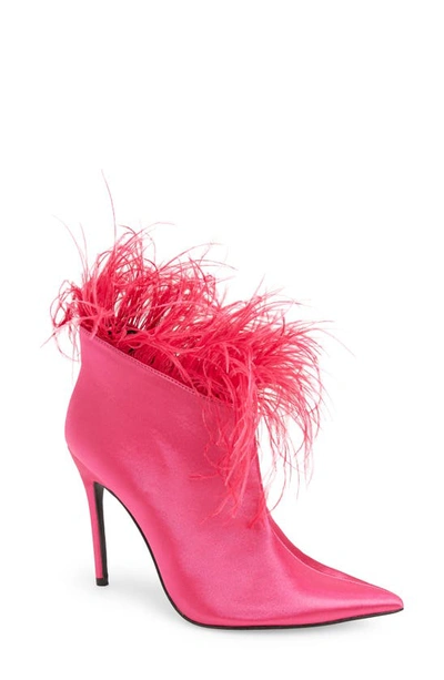 Azalea Wang Kaylynn Faux Feather Pointed Toe Bootie In Fuchsia