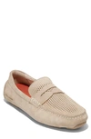 Cole Haan Grand Laser Driving Penny Loafer In Sesame Suede/ Dune