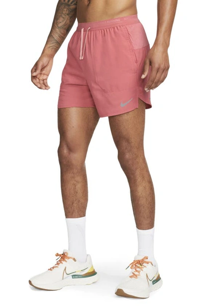Nike Dri-fit Stride 5-inch Running Shorts In Adobe/ Red Stardust