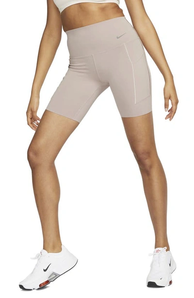 Nike Women's Universa Medium-support High-waisted 8" Biker Shorts With Pockets In Diffused Taupe/black