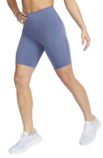 Nike Women's Universa Medium-support High-waisted 8" Biker Shorts With Pockets In Blue