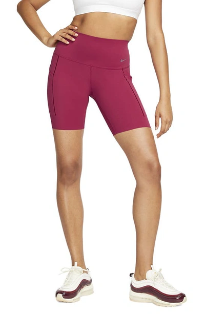 Nike Women's Universa Medium-support High-waisted 8" Biker Shorts With Pockets In Noble Red/black